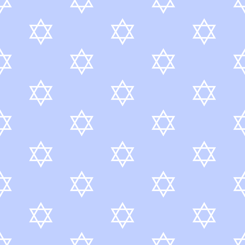 Pattern of white Stars of David on a light blue background.