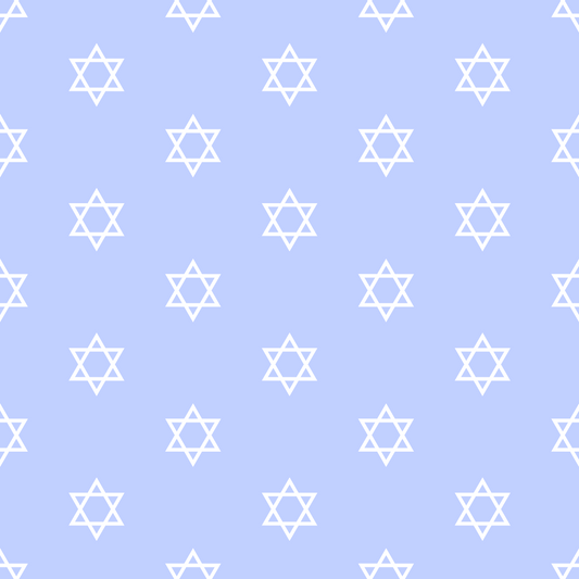 Pattern of white Stars of David on a light blue background.