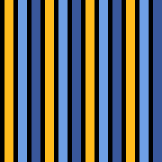 Vertical stripes in alternating colors: light blue, black, yellow, dark blue, and repeating in sequence.