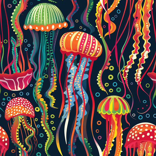 Happy Jellyfish Pattern 1 Quilting Cotton Fabric