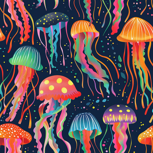 Happy Jellyfish Pattern 4 Quilting Cotton Fabric