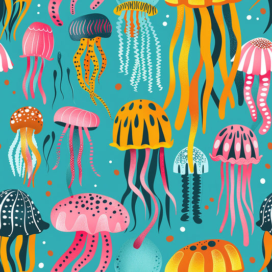 Happy Jellyfish Pattern 8 Quilting Cotton Fabric