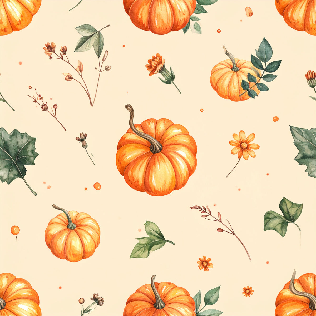 Harvest Pumpkin And Florals Pattern 1 Quilting Cotton Fabric