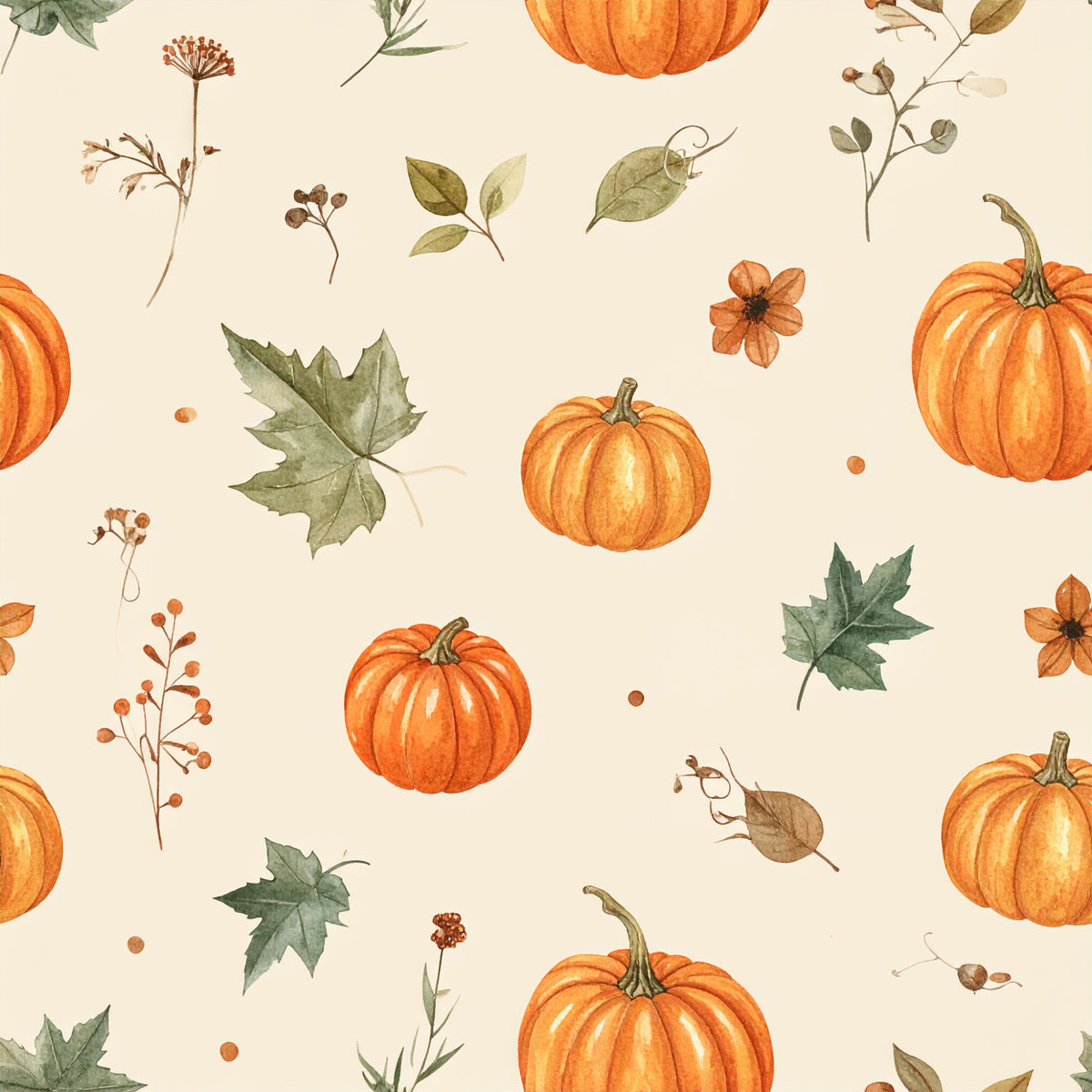 Harvest Pumpkin And Florals Pattern 35 Quilting Cotton Fabric