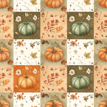 Harvest Pumpkin And Florals Pattern 4 Quilting Cotton Fabric