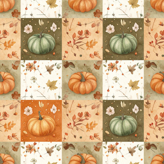 Harvest Pumpkin And Florals Pattern 4 Quilting Cotton Fabric