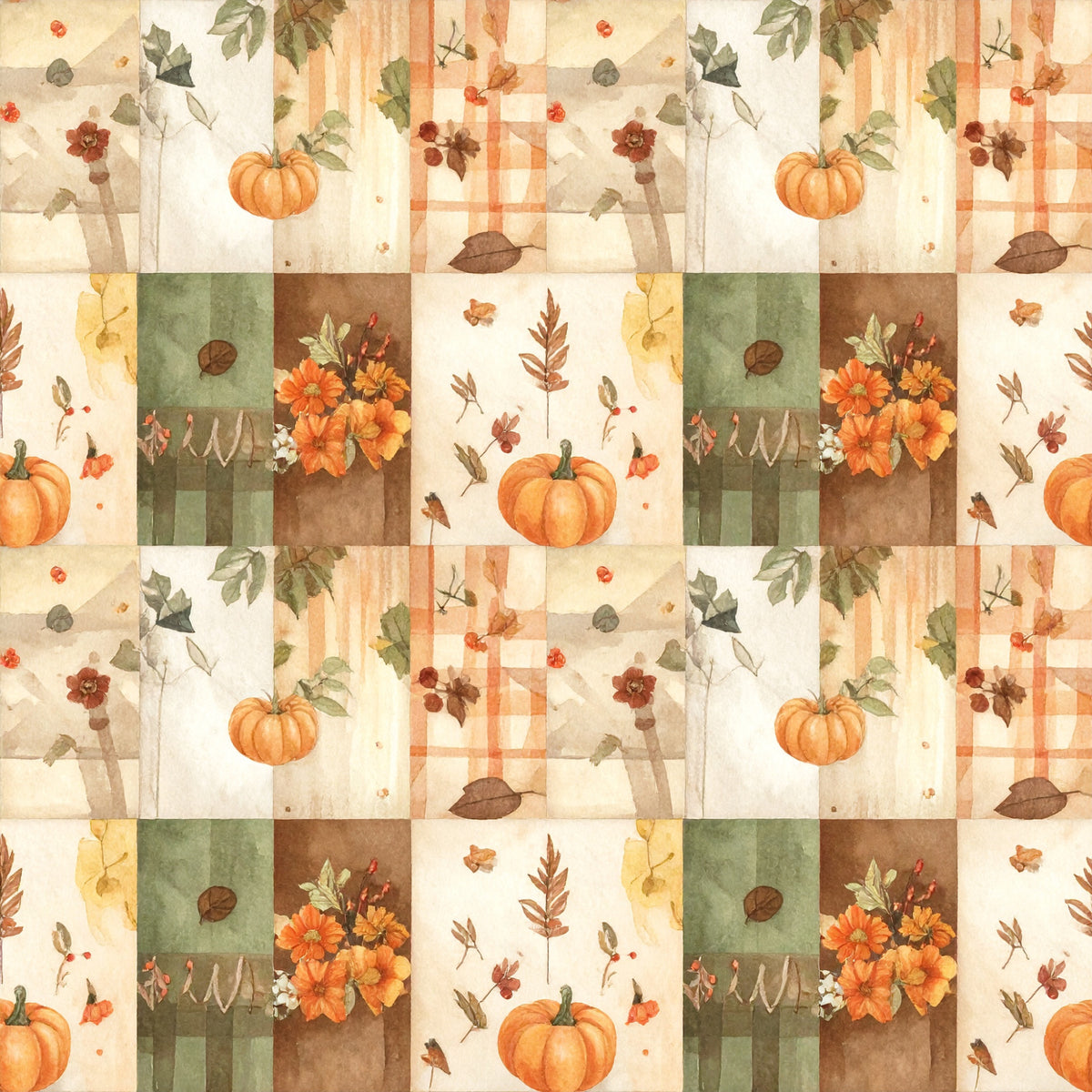 Harvest Pumpkin And Florals Pattern 5 Quilting Cotton Fabric