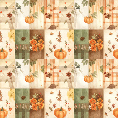 Harvest Pumpkin And Florals Pattern 5 Quilting Cotton Fabric