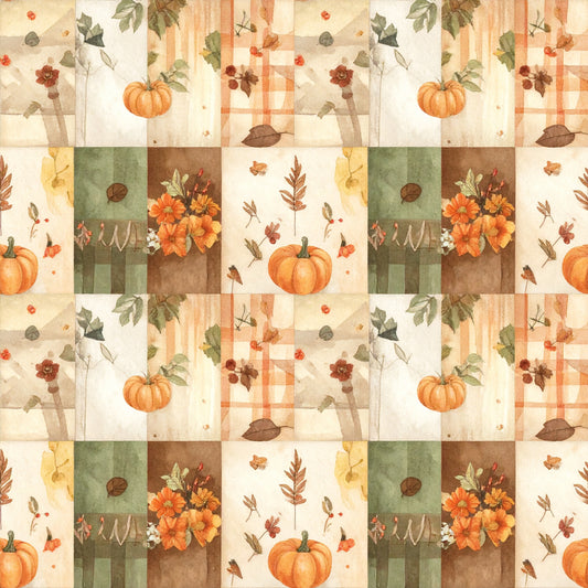Harvest Pumpkin And Florals Pattern 5 Quilting Cotton Fabric