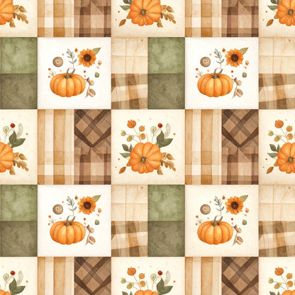 Harvest Pumpkin And Florals Pattern 6 Quilting Cotton Fabric