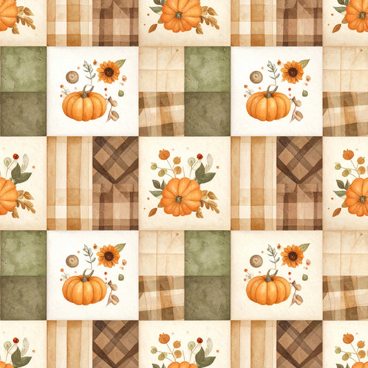 Harvest Pumpkin And Florals Pattern 6 Quilting Cotton Fabric