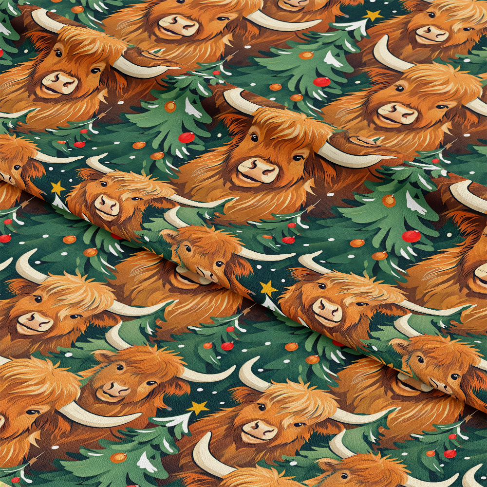 Highland Christmas Cows Quilting Cotton Fabric