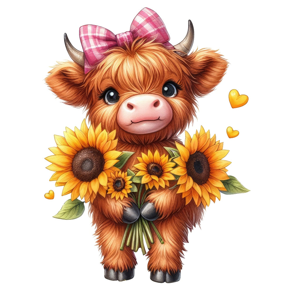 Highland Cow With Sunflowers Fabric Panel 6