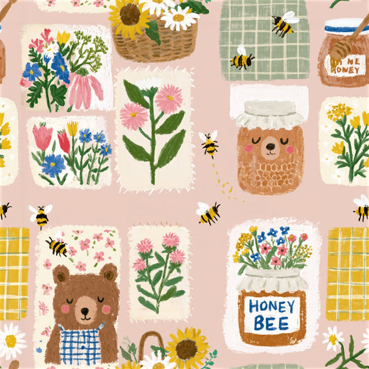 Honey Bee Cottage Patchwork Pattern 1 Quilting Cotton Fabric