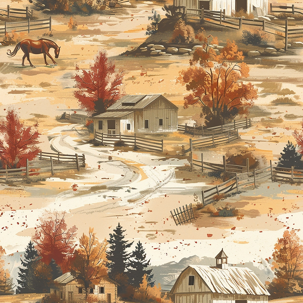 Horse Ranch Pattern 3 Quilting Cotton Fabric