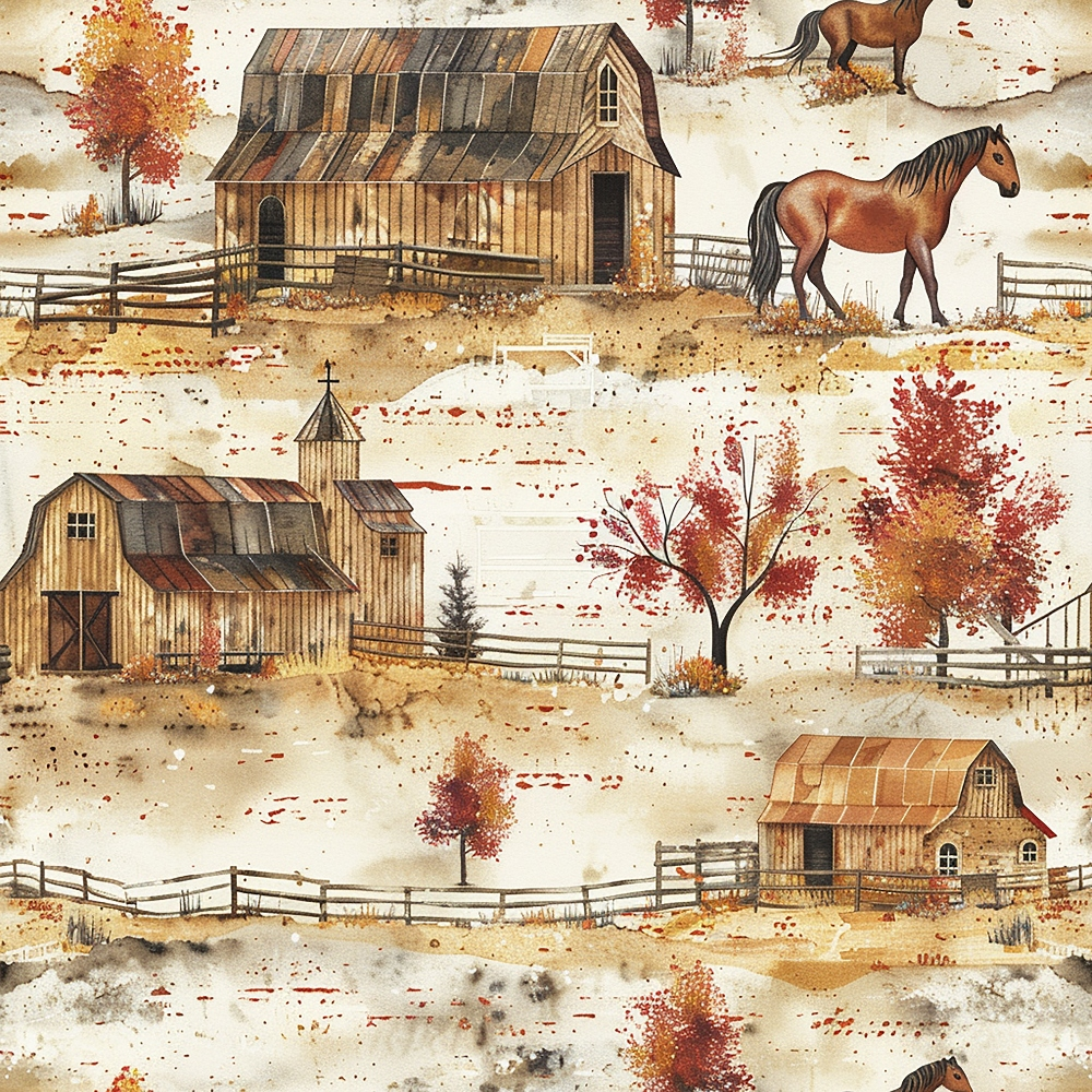 Horse Ranch Pattern 5 Quilting Cotton Fabric