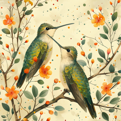 Hummingbirds in Spring Pattern 14 Quilting Cotton Fabric