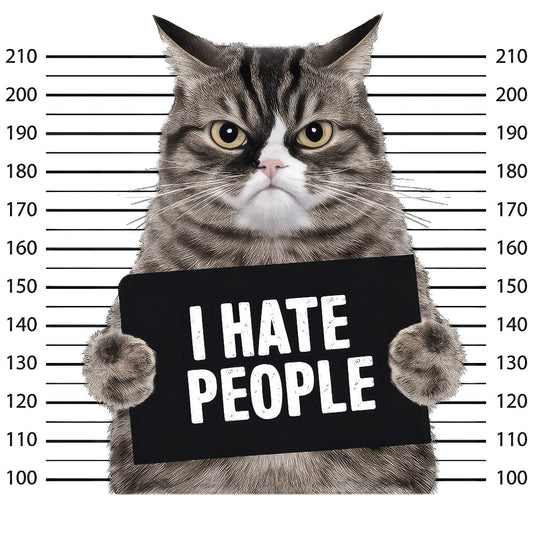 I Hate People Angry Cat Mugshot Fabric Panel