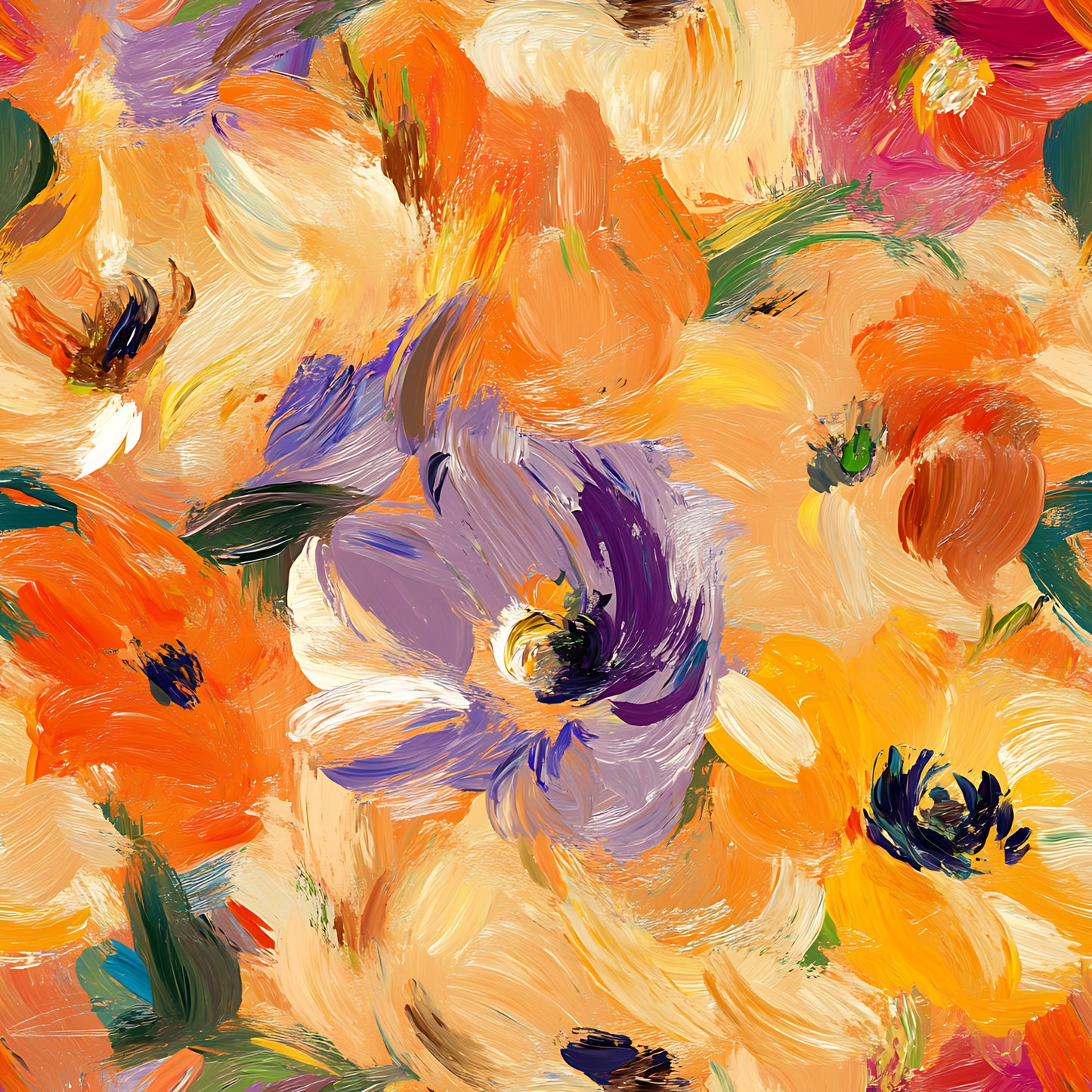 Impressionist Floral Pattern 4 Quilting Cotton Fabric