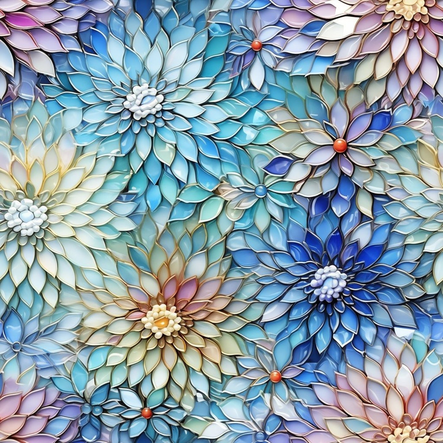 Iridescent Floral Mosaic Tiles Pattern 1 Quilting Cotton Fabric