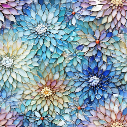 Iridescent Floral Mosaic Tiles Pattern 1 Quilting Cotton Fabric