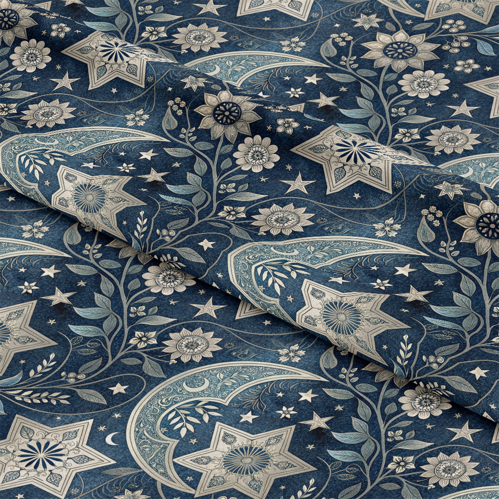 Islamic Dark Blue Pattern 10 Quilting Cotton Fabric