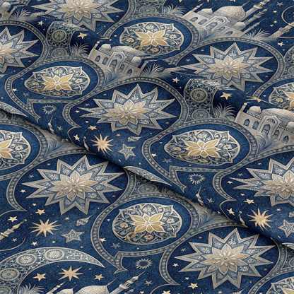 Islamic Dark Blue Pattern 4 Quilting Cotton Fabric