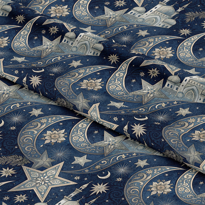 Islamic Dark Blue Pattern 6 Quilting Cotton Fabric