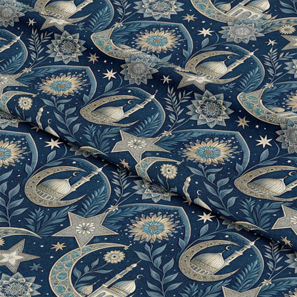 Islamic Dark Blue Pattern 8 Quilting Cotton Fabric