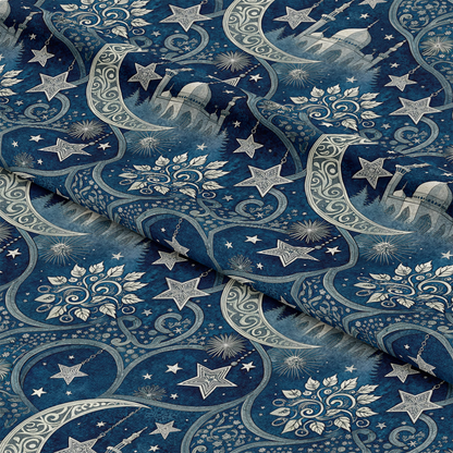 Islamic Dark Blue Pattern 9 Quilting Cotton Fabric