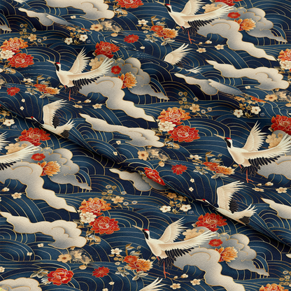 Japanese Cranes Pattern 2 Quilting Cotton Fabric