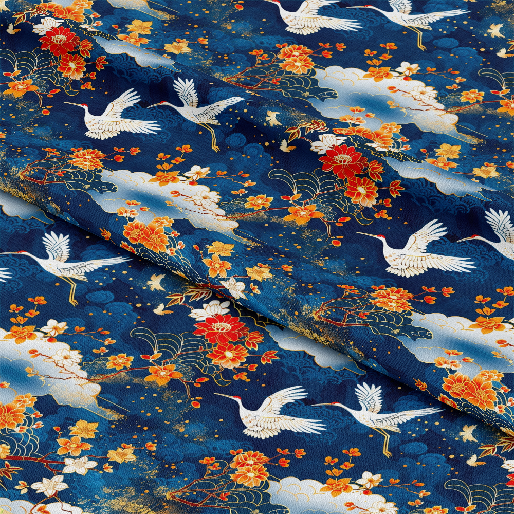 Japanese Cranes Pattern 5 Quilting Cotton Fabric