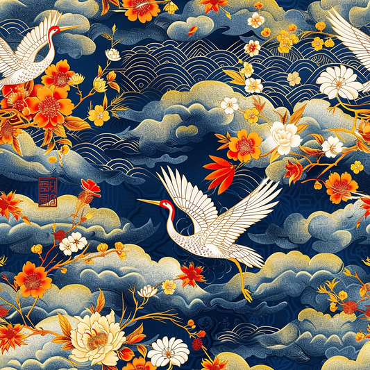 Japanese Cranes Pattern 8 Quilting Cotton Fabric