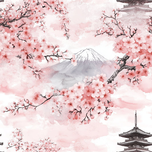 Japanese Cherry Blossom Fuji Pattern 1 Quilting Cotton Fabric