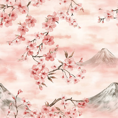 Japanese Cherry Blossom Fuji Pattern 10 Quilting Cotton Fabric