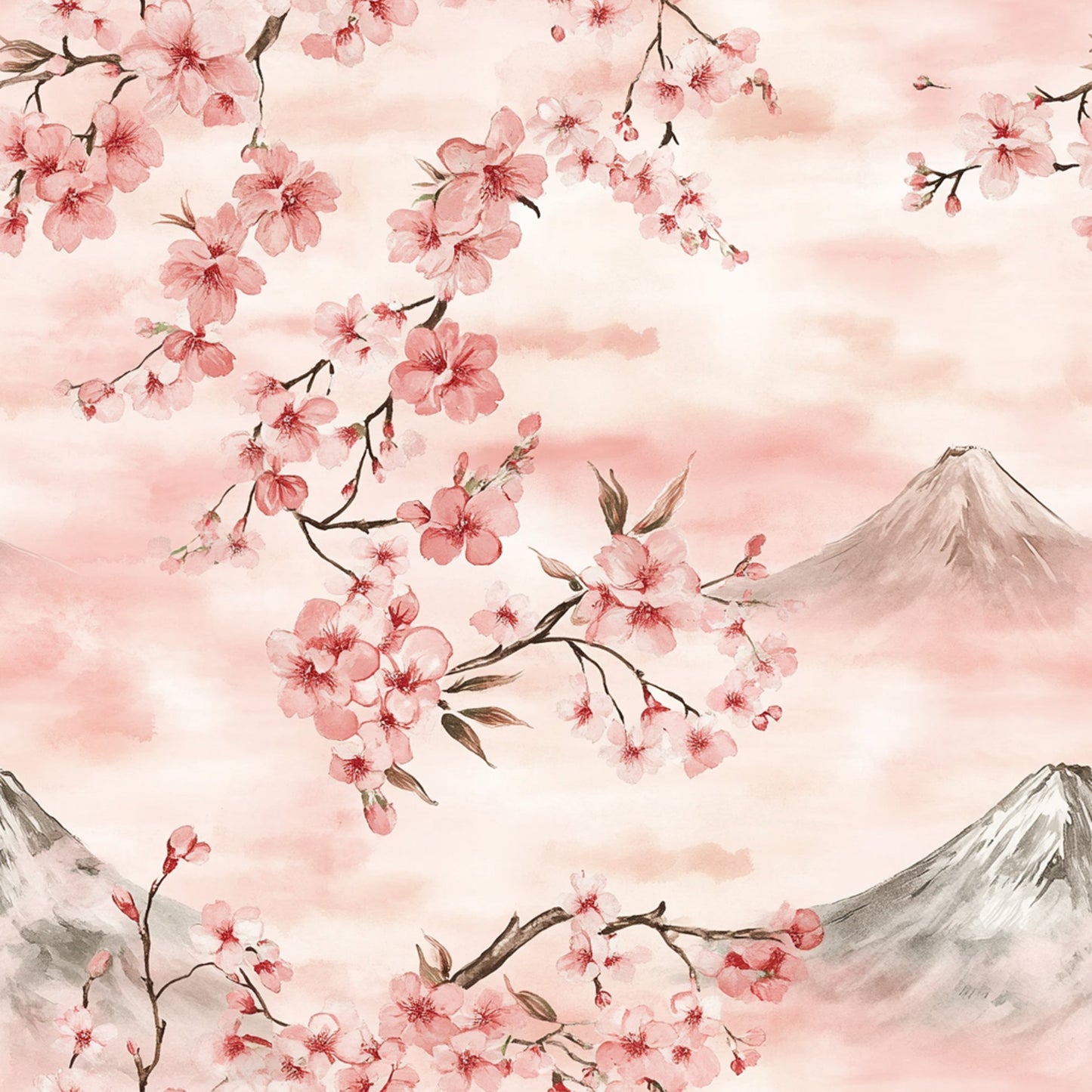 Japanese Cherry Blossom Fuji Pattern 10 Quilting Cotton Fabric