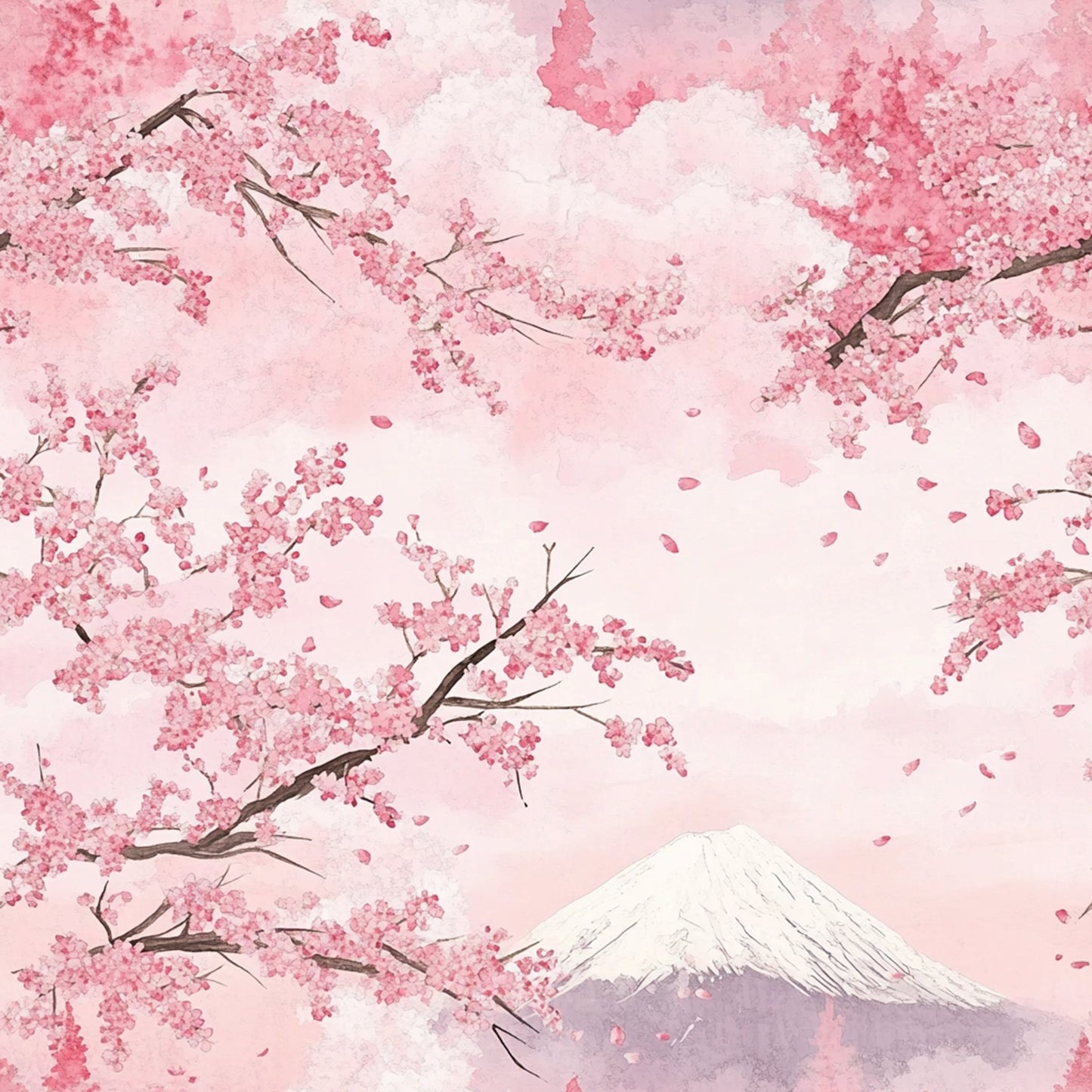 Japanese Cherry Blossom Fuji Pattern 11 Quilting Cotton Fabric