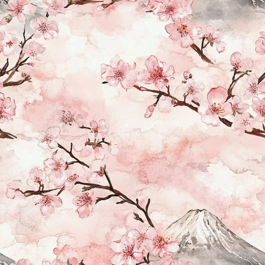 Japanese Cherry Blossom Fuji Pattern 2 Quilting Cotton Fabric