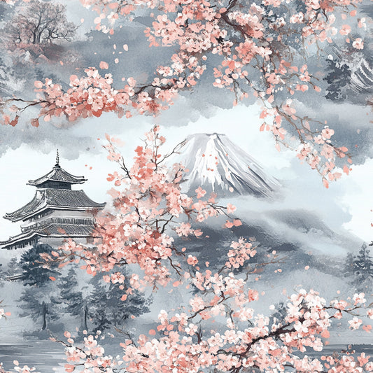 Japanese Cherry Blossom Fuji Pattern 3 Quilting Cotton Fabric