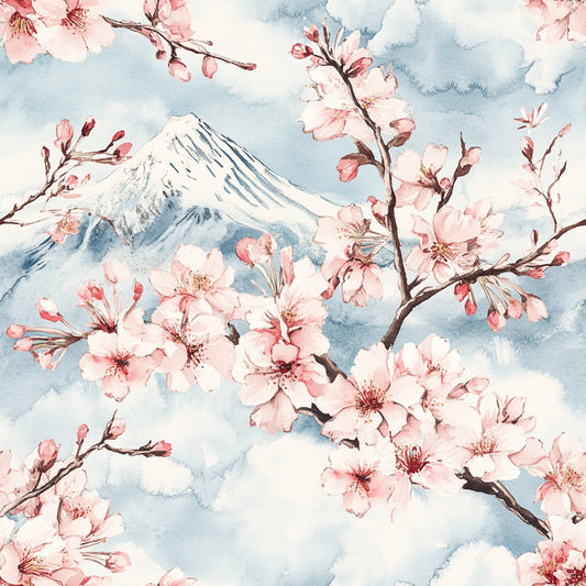 Japanese Cherry Blossom Fuji Pattern 5 Quilting Cotton Fabric