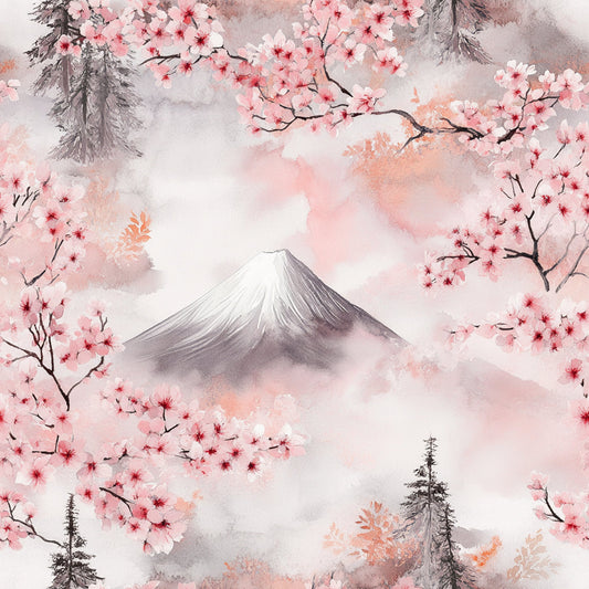 Japanese Cherry Blossom Fuji Pattern 8 Quilting Cotton Fabric