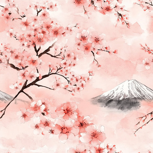 Japanese Cherry Blossom Fuji Pattern 9 Quilting Cotton Fabric