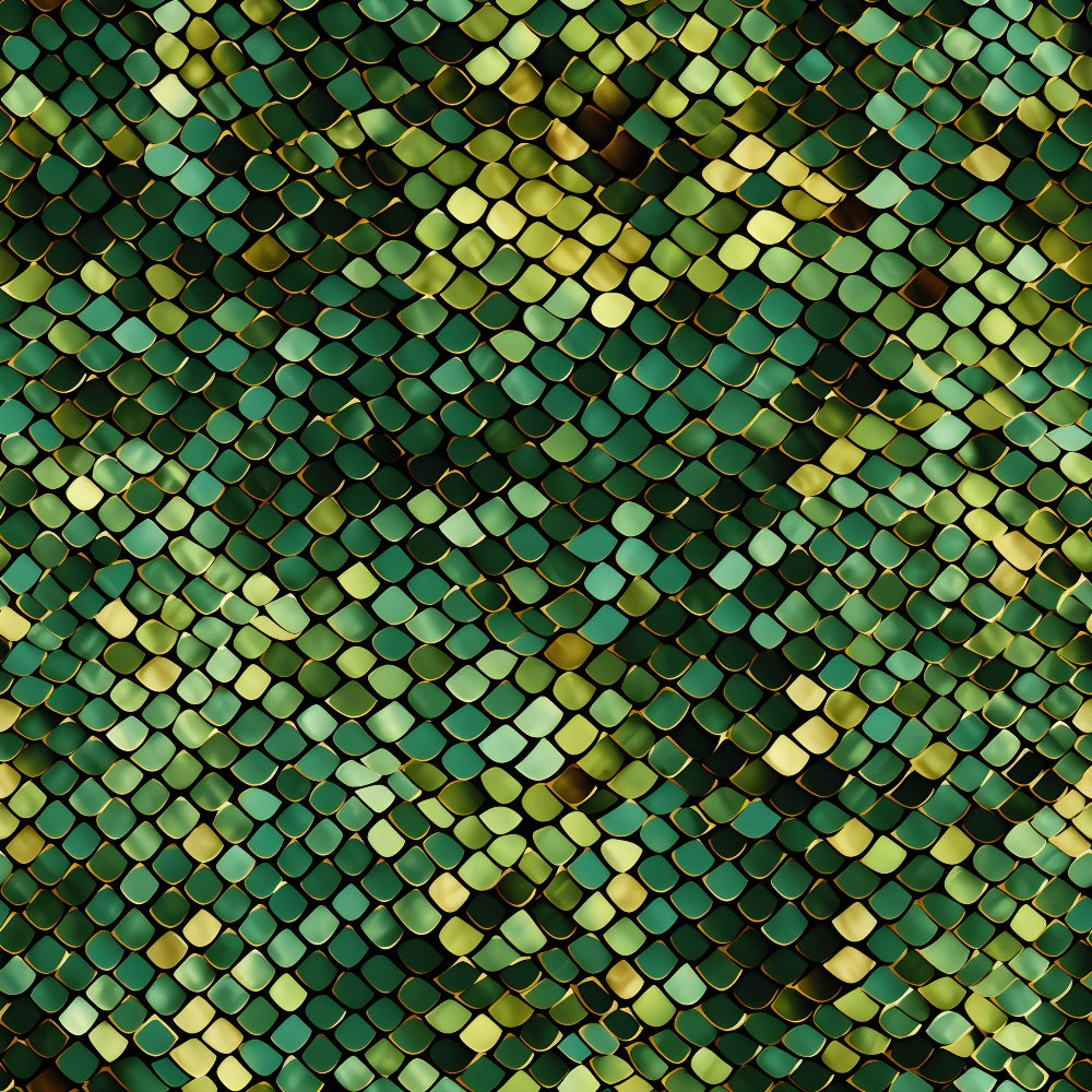 A pattern of overlapping green and yellow hexagonal tiles creates a textured mosaic effect.