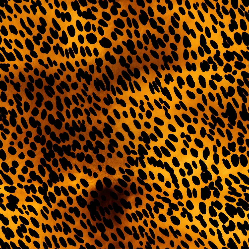 Leopard print pattern with irregular black spots on a golden brown background.