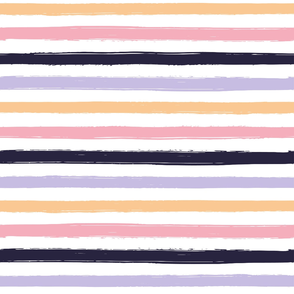 Horizontal pastel stripes in peach, pink, purple, and navy, alternating with white, arranged in a pattern.