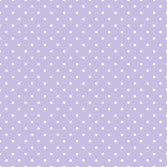 Image of a lavender-colored background with a pattern of evenly spaced white polka dots.