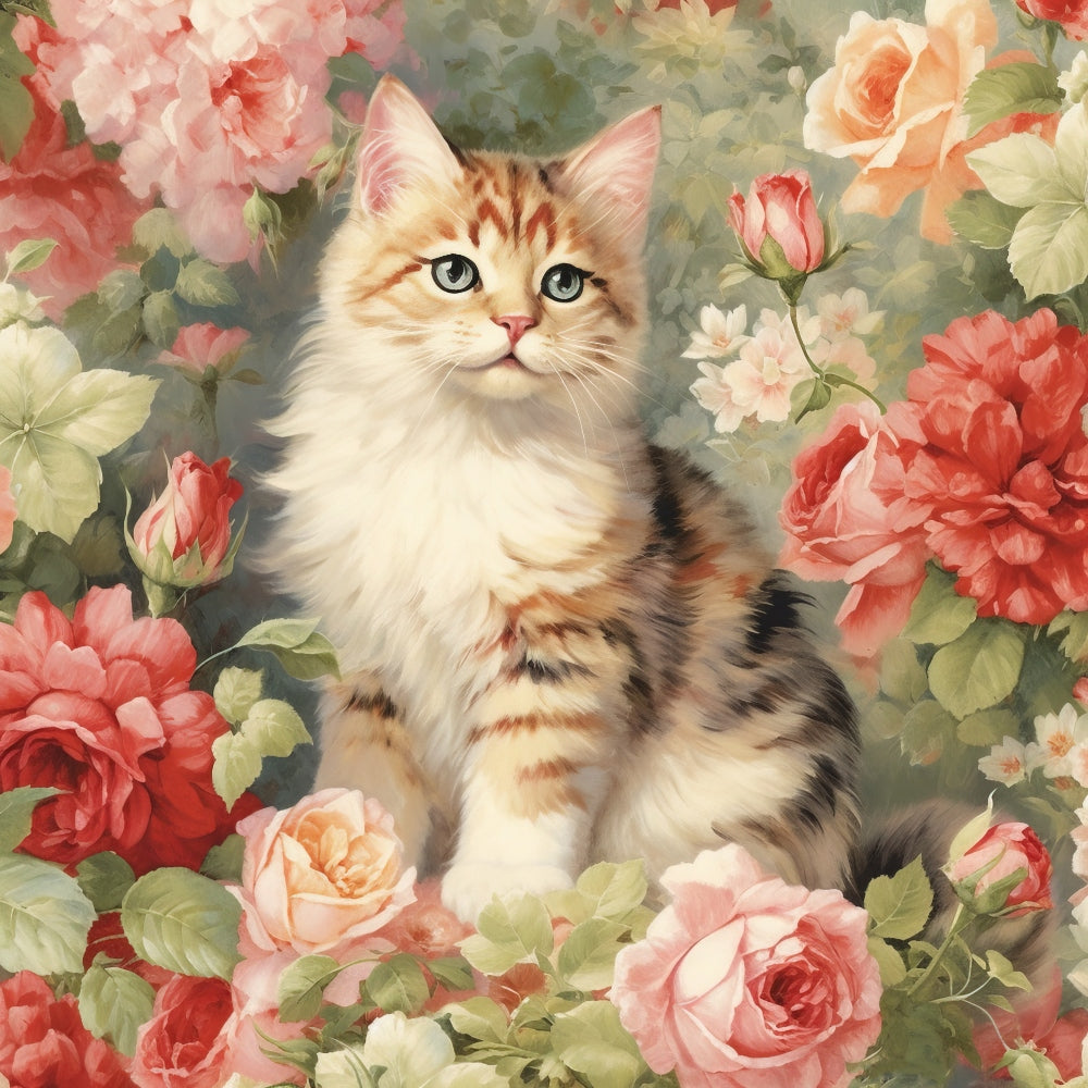 Kittens in the Rose Garden Fabric Panel 5