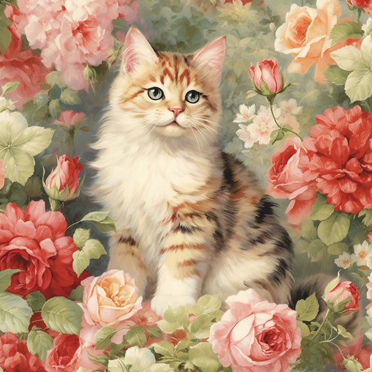 Kittens in the Rose Garden Fabric Panel 5