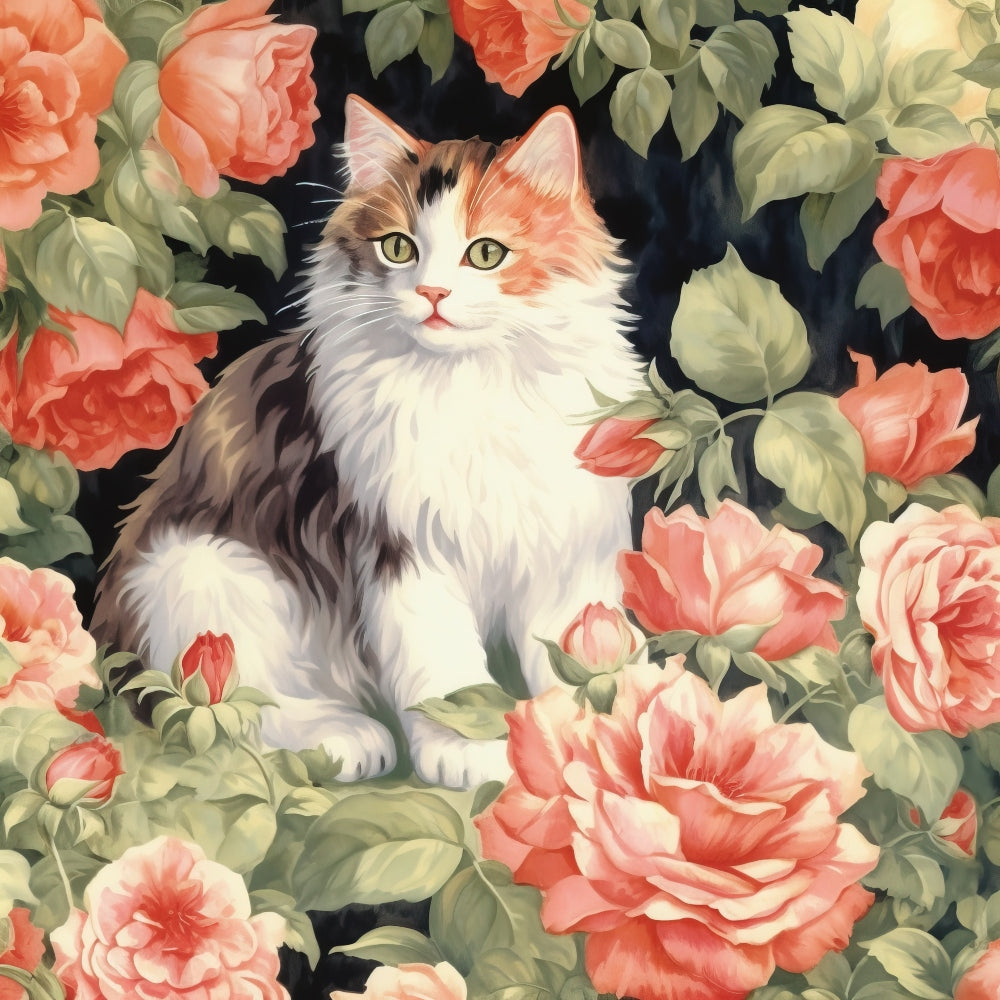 Kittens in the Rose Garden Fabric Panel 6