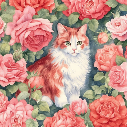 Kittens in the Rose Garden Fabric Panel 8